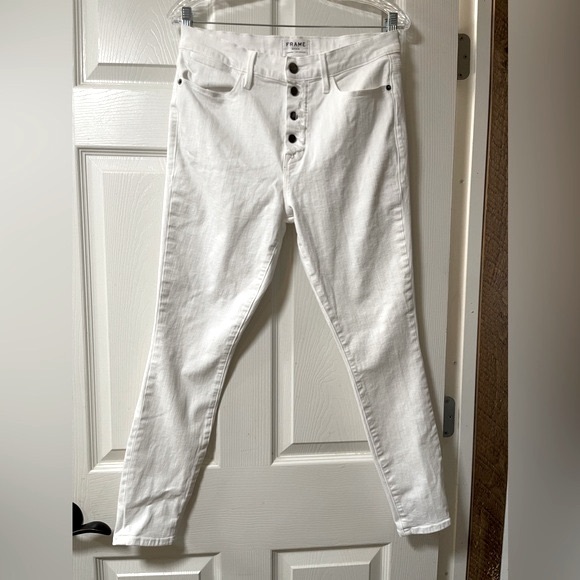 FRAME Denim London - Los Angeles Le High Skinny White Distressed Button-up sz 31 - Picture 2 of 9